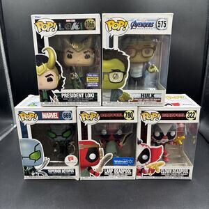 Lot Of 5 Funko Pop! Vinyl: Marvel - Deadpool, Hulk, President Loki, Superior Oct